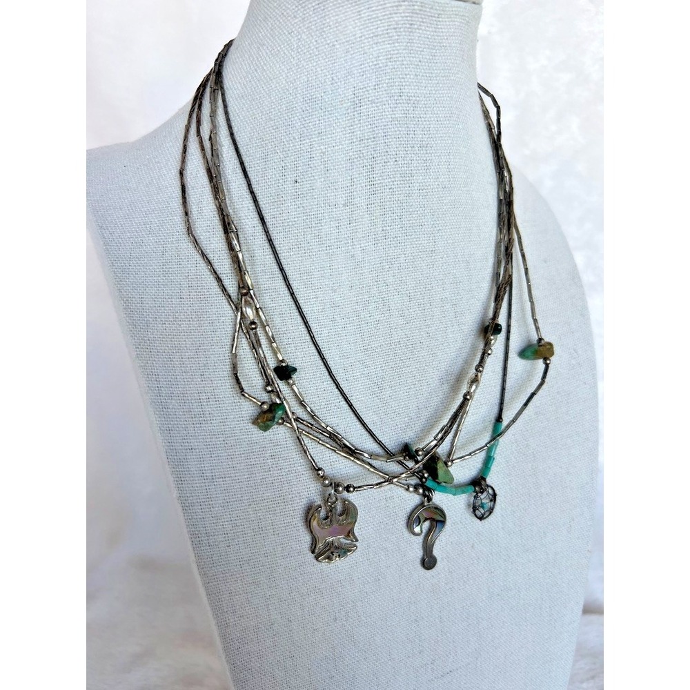 Vintage Southwestern Necklace Lot 5 Liquid Silver Turquoise Abalone Boho 1970s
